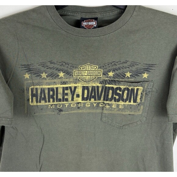 Y2K Harley Davidson Graphic Pocket T - Shirt / Green / Size Large - Picture 6 of 7